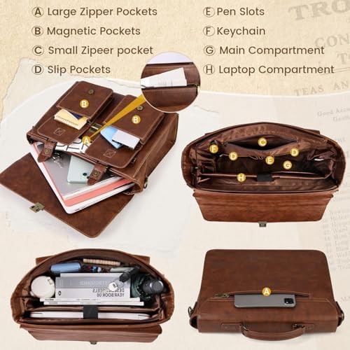Brown travel 15.6 inch leather satchel — photo 4