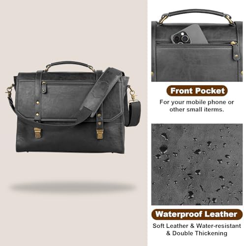 Retro Faux Leather Satchel Briefcase 15.6 — photo 4