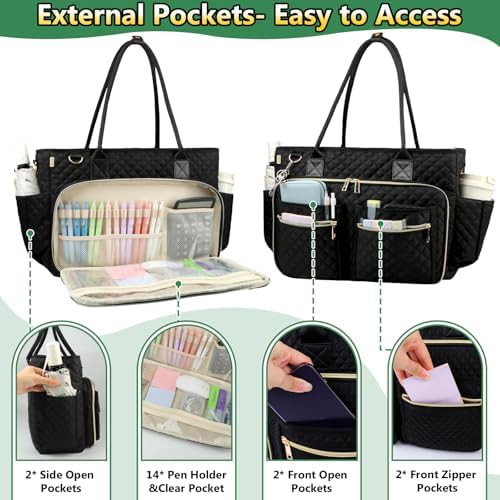 Black Waterproof Teacher Tote with Cup Holder — photo 3