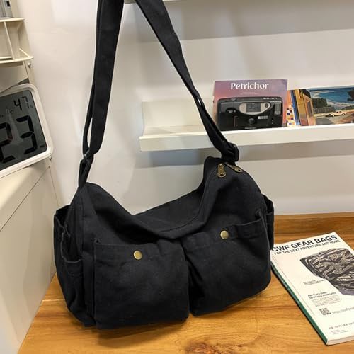 Multi-compartment canvas tote crossbody bag — photo 3