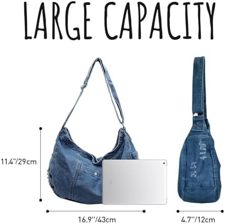 Denim Canvas Tote and Crossbody Hobo Bag — photo 4