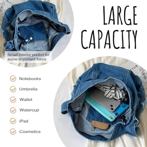 Denim Canvas Tote and Crossbody Hobo Bag — photo 5