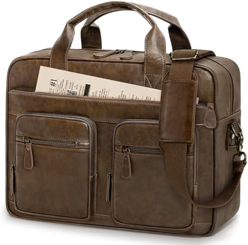 Retro brown vegan leather messenger 15.6 in