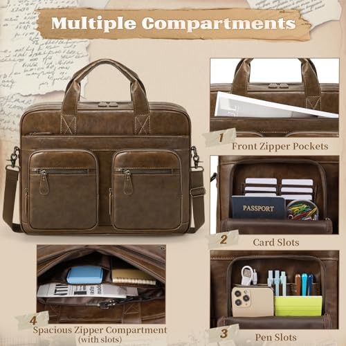 Retro brown vegan leather messenger 15.6 in — photo 3