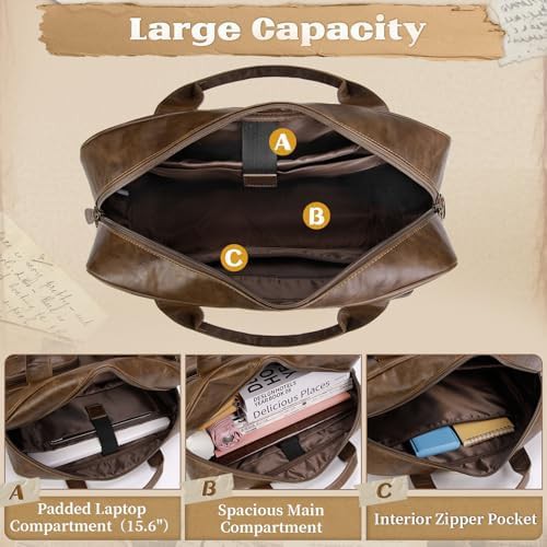 Retro brown vegan leather messenger 15.6 in — photo 4