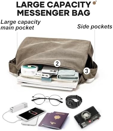 Khaki canvas messenger bag for 15 inch laptops — photo 4