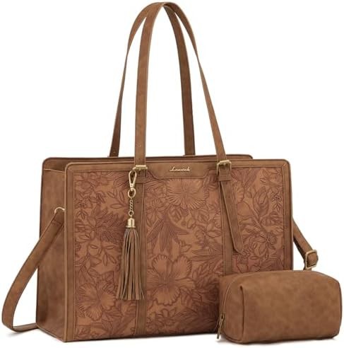 Vintage leather tote with clutch and tassel