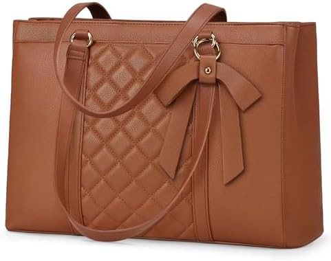 Professional brown leather work tote 15.6 in