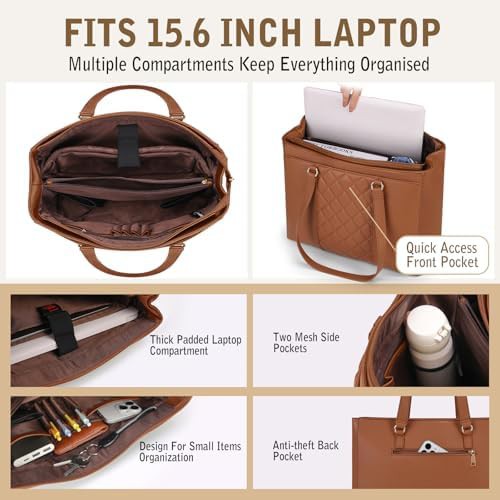 Professional brown leather work tote 15.6 in — photo 3