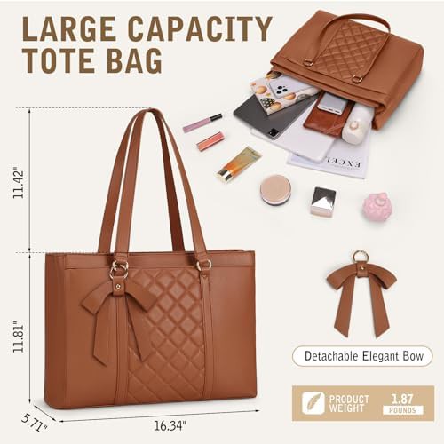 Professional brown leather work tote 15.6 in — photo 4