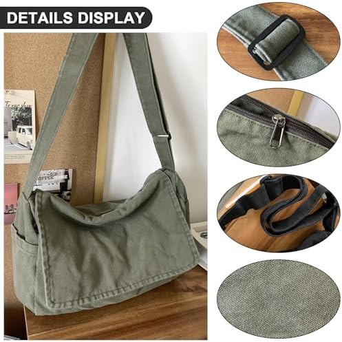 Green canvas travel hobo messenger bag — photo 3