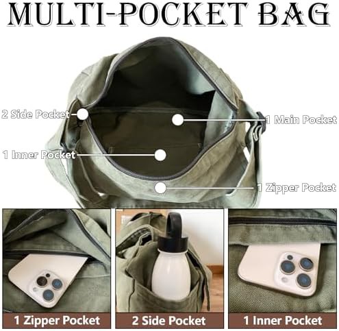 Green canvas travel hobo messenger bag — photo 4