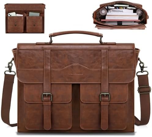 Magnetic closure vintage leather messenger 17 in