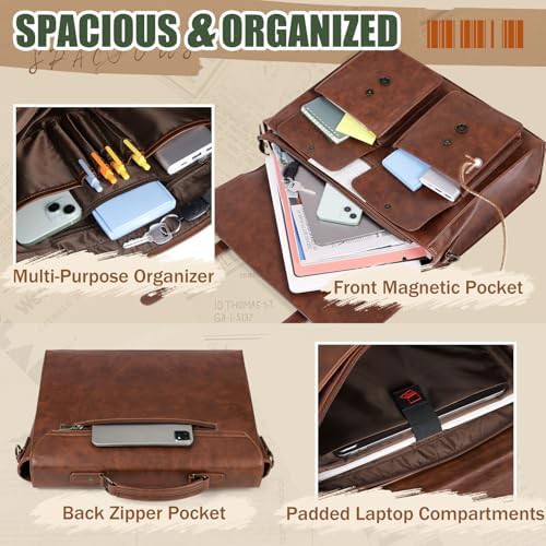 Magnetic closure vintage leather messenger 17 in — photo 3