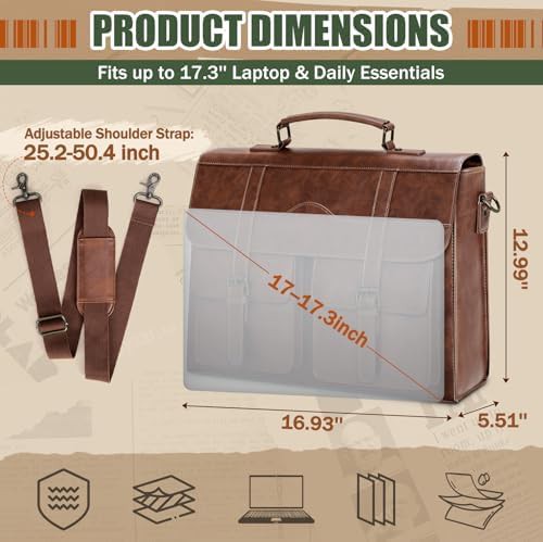 Magnetic closure vintage leather messenger 17 in — photo 4