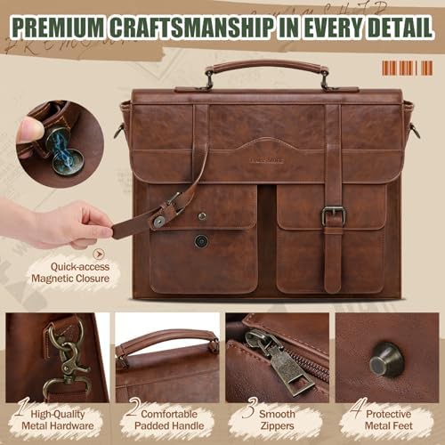 Magnetic closure vintage leather messenger 17 in — photo 5