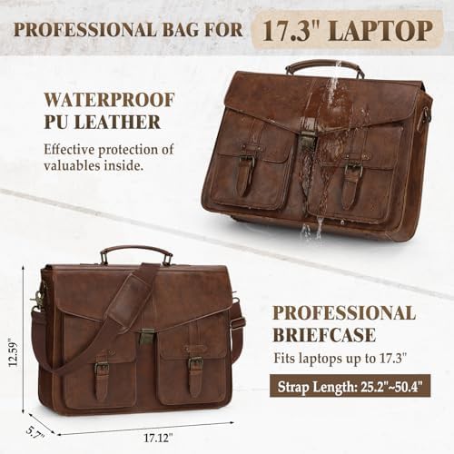 Spacious brown leather office satchel 17.3 in — photo 3