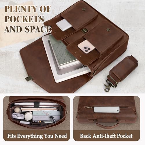 Spacious brown leather office satchel 17.3 in — photo 5