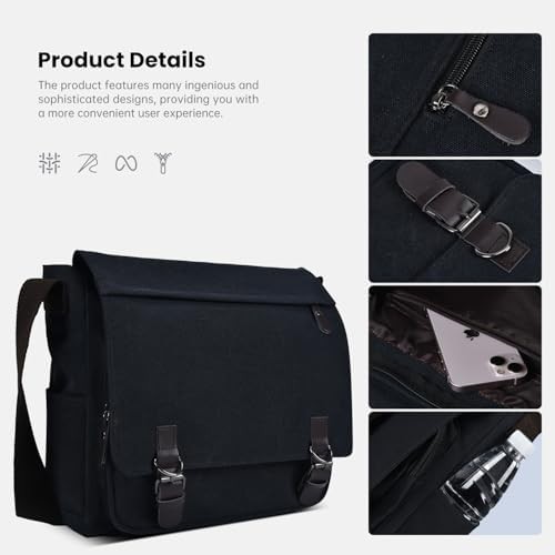 Black vintage canvas travel satchel and bookbag — photo 4