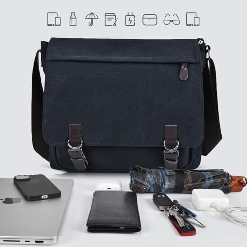 Black vintage canvas travel satchel and bookbag — photo 5