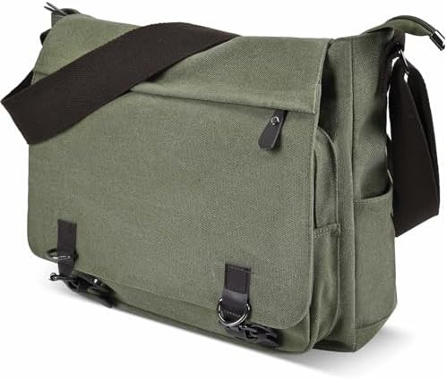 Army green vintage canvas travel satchel