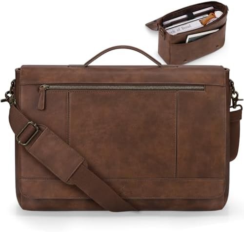 Large vintage brown shoulder bag 15.6 in