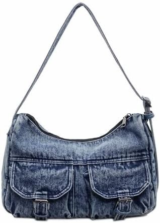 Retro denim canvas messenger tote bag