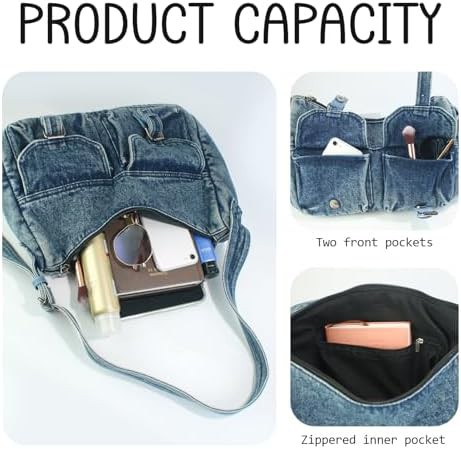 Retro denim canvas messenger tote bag — photo 4