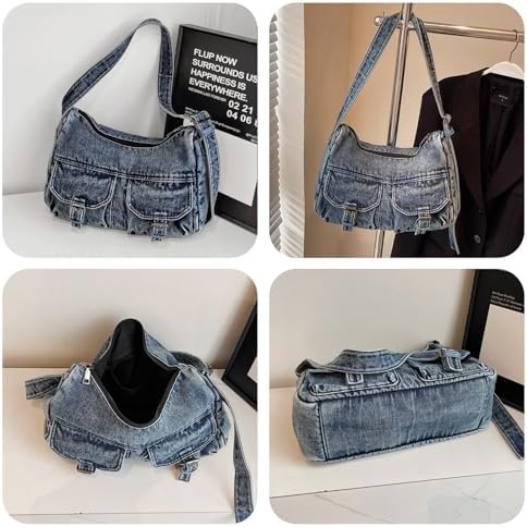 Retro denim canvas messenger tote bag — photo 5