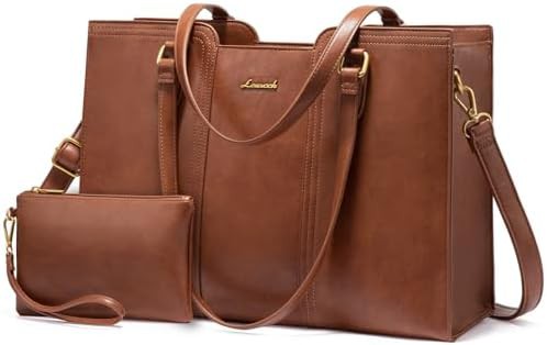 Brown vintage laptop tote with wristlet