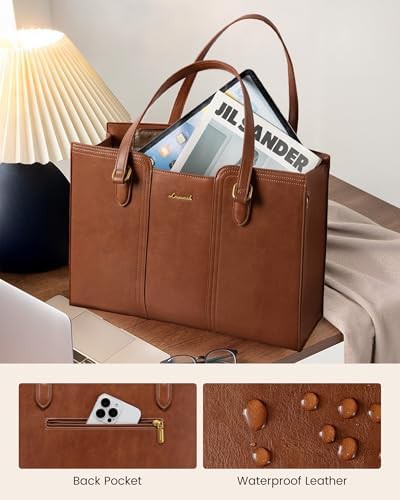 Brown vintage laptop tote with wristlet — photo 3